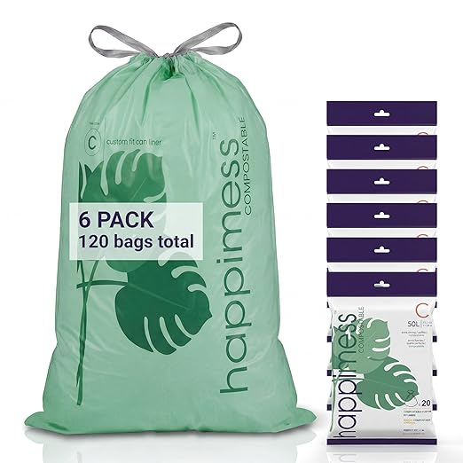 happimess 13.2 Gallon Drawstring Trash Bags, Compostable, Bio-Based by Happimess