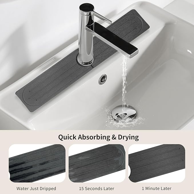 Stone Faucet Mat for Kitchen Sink, Diatomite Fast Drying Absorb Moisture Tray - Image 8