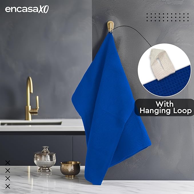 Encasa XO Kitchen Dish Towels Set | Blue | Waffle Weave and Flat Hand Tea Towel - Image 5