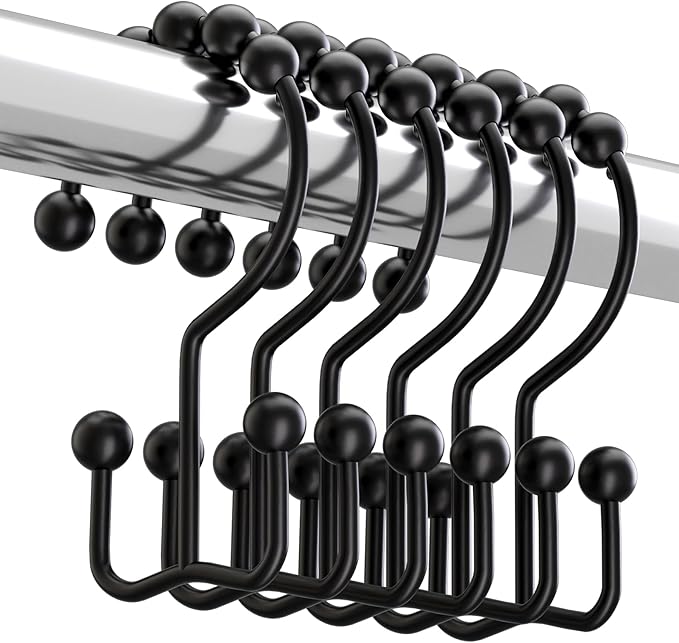 Titanker Black Shower Curtain Hooks Rings, Rust-Resistant Metal Double Glide by Titanker