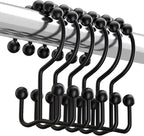 Titanker Black Shower Curtain Hooks Rings, Rust-Resistant Metal Double Glide by Titanker