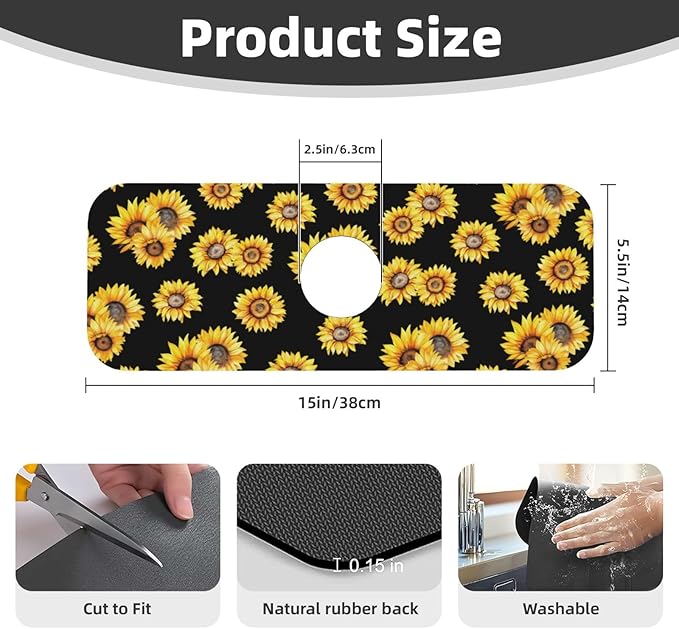 Faucet Draining Mat For Kitchen Sink, Sunflower Flower Black Diatom Mud - Image 2