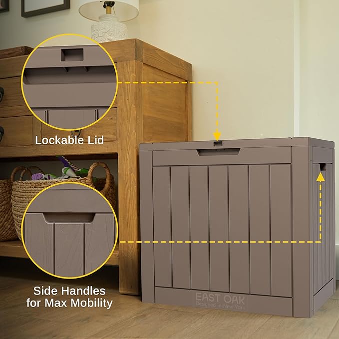 EAST OAK Outdoor Storage Box, 31 Gallon Deck Box, Waterproof Resin Storage Bin for Patio Cushions, Gardening Tools, Accessories, Lockable, UV Resistant, Brown - Image 5