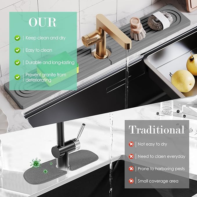 Stone Faucet Mat for Kitchen Sink, Diatomite Drying Stone Tray & Sink Protector - Image 7