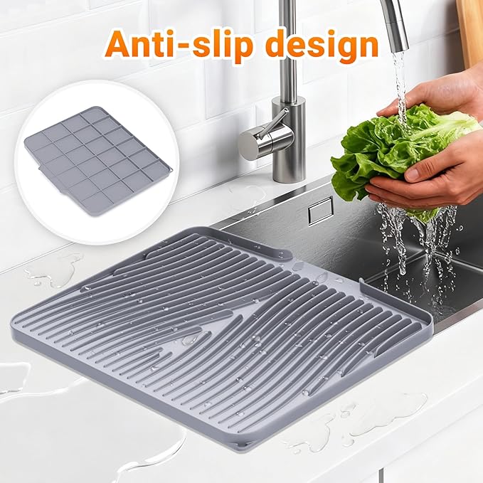 Silicone Dish Drying Mat for Kitchen Counter, Non-Slip Drain Pad, Dish Drying - Image 5