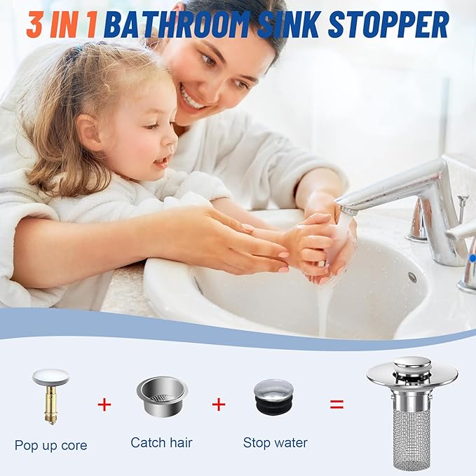 2024 New Pop Up Bathroom Sink Drain Strainer Hair Catcher, Sink Drain Stopper - Image 9