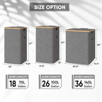 BALEINE Laundry Hamper with Lid, Tall Laundry Baskets with Bamboo Pull Handles - Image 2