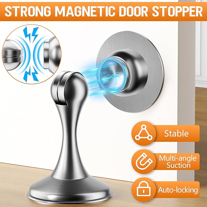 Magnetic Door Stoppers 1 Pack, Stainless Steel Magnetic Door Stop, Wall & Floor - Image 2