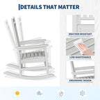 HDPE Rocking Chair Outdoor Set of 2 - Poly High Back Porch Rocker Chairs for Adults - All Weather Resistant Furniture for Patio Front Porch - White - Image 4
