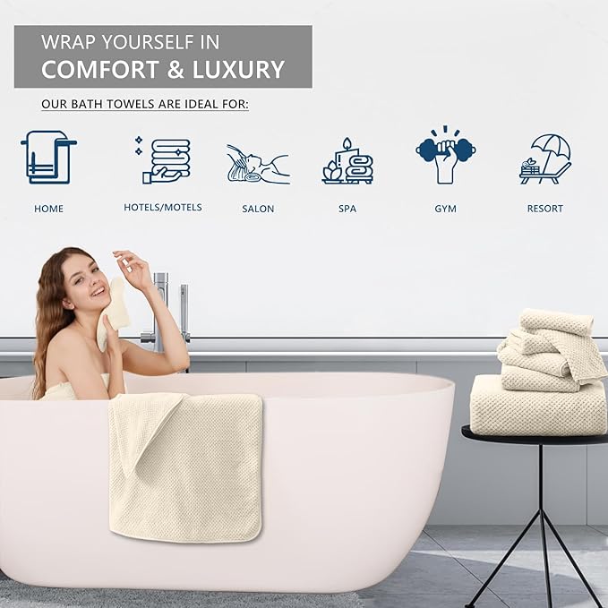 8 Piece Bathroom Towel Set |2 Oversized Bath Towels, 2 Hand Towels, 4 - Image 6
