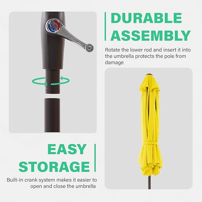 JEAREY 7.5FT Patio Umbrella Market Table Umbrella with 6 Sturdy Ribs, Push Button Tilt/Crank Outdoor Umbrella for Garden, Deck, Backyard, Pool and Beach,Yellow - Image 7