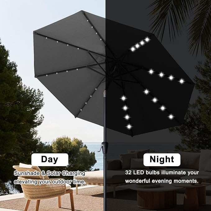 ABCCANOPY Durable Solar Led Patio Umbrellas with 32LED Lights 9FT (Dark Gray) - Image 3