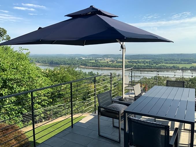 PURPLE LEAF 9ft Patio Umbrella Outdoor Square Umbrella Large Cantilever Umbrella Windproof Offset Heavy Duty Sun for Garden Deck Pool Patio, Navy Blue - Image 2