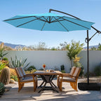 wikiwiki 10ft Patio Umbrella with Base Included, Outdoor Offset Cantilever Umbrella with Sandbag Base for Backyard, Garden and Pool, Easy to Tilt and Crank, Sky Blue by WikiwikiPatioUmbrellas