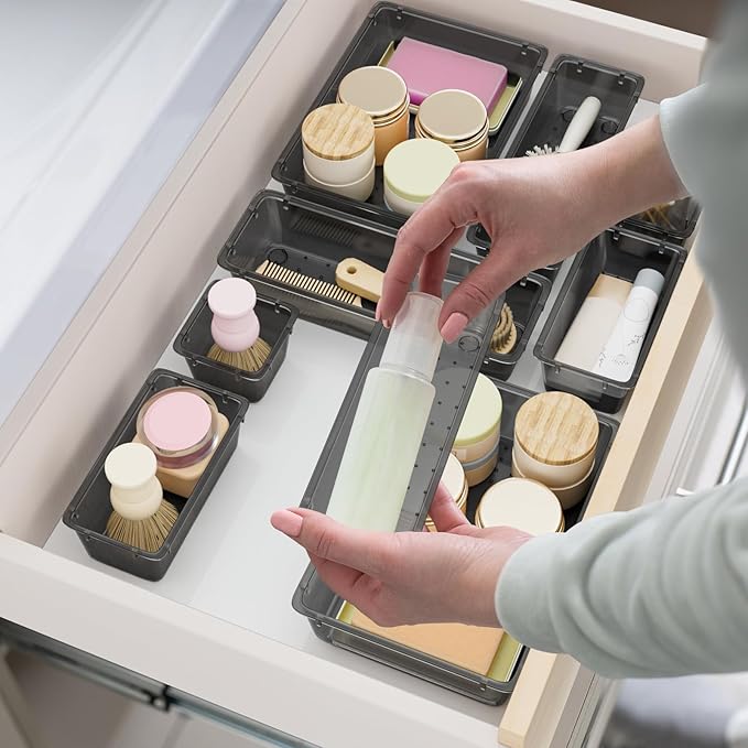 15 PCS Clear Plastic Drawer Organizer Set, 4-Size Acrylic Drawer Storage Trays - Image 2