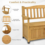 Outvita Outdoor Wood Storage Bench, Wooden Large Deck Box with Seating & Armrest, Waterproof Patio Organizer Loveseat for Garden Porch Deck Backyard Poolside(Yellow) - Image 3