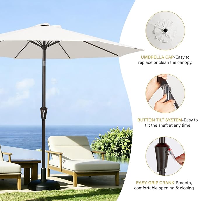 MEWAY 9ft Patio Umbrella Outdoor Table Umbrellas with Push Button Tilt and Crank, Market Umbrella 8 Sturdy Ribs for Deck, Garden, Pool and Backyard, Off-white - Image 4