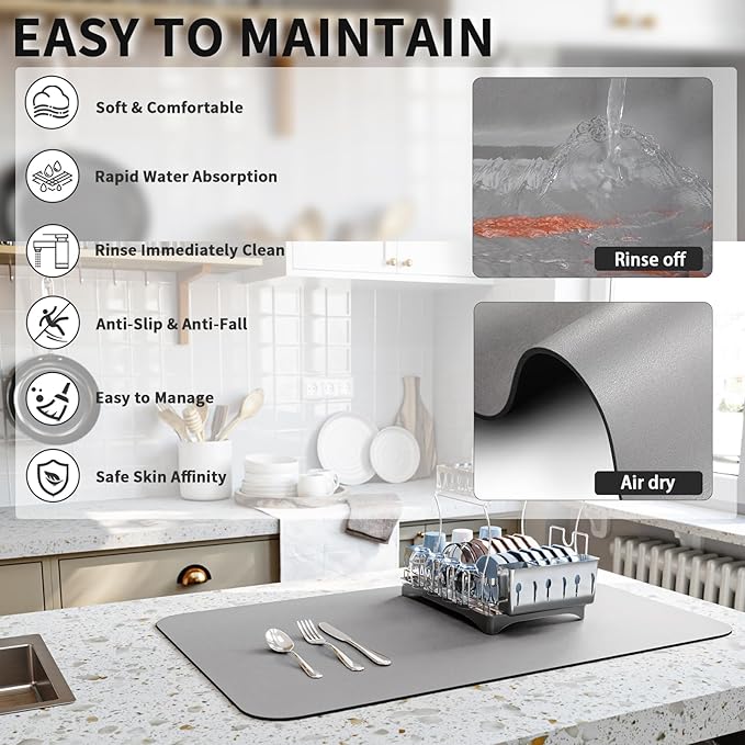 Dish Drying Mat for Kitchen Counter, Heat Resistant Drainer Mats - Image 4