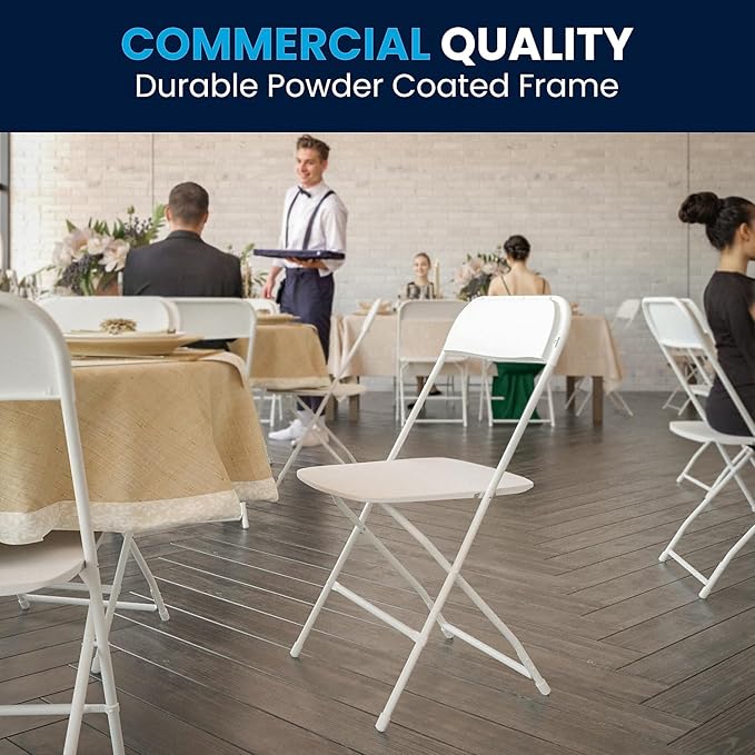 Flash Furniture Hercules Series Plastic Folding Chairs for Parties and Weddings, Stackable Commercial Event Seats with 650-lb. Static Weight Capacity, Set of 6, White - Image 9