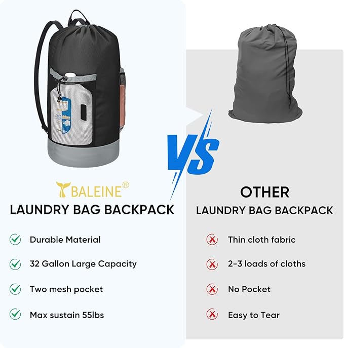 BALEINE 150L Laundry Bag Backpack, 900D Oxford Fabric Large Travel Laundry Bags - Image 6