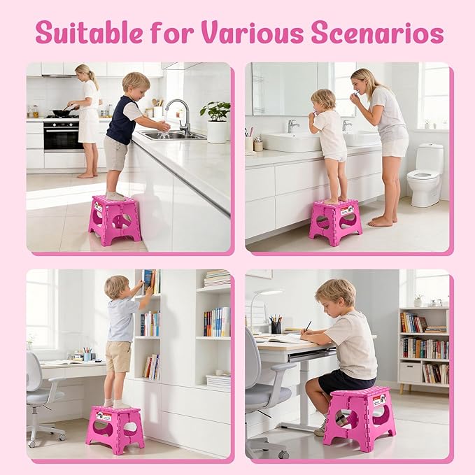 ACSTEP Folding Step Stool 11 Inch, Sturdy Plastic Foldable Step Stool for Kids & Adults, Non Slip Lightweight Collapsible Foot Stools Holds 300 lbs, Ideal for Kitchen, Bathroom, Bedroom, Rose red - Image 5
