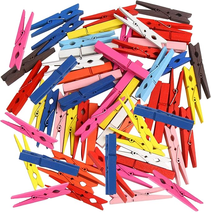 KIMOBER 2.83Inch Wooden Clothespins, Large Mixed Colored Craft Wood Pins Pegs by KIMOBER