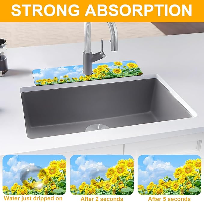 2 Pack Sunflower Field Sink Faucet Absorbing Mat Sunflowers Blooming Super - Image 5
