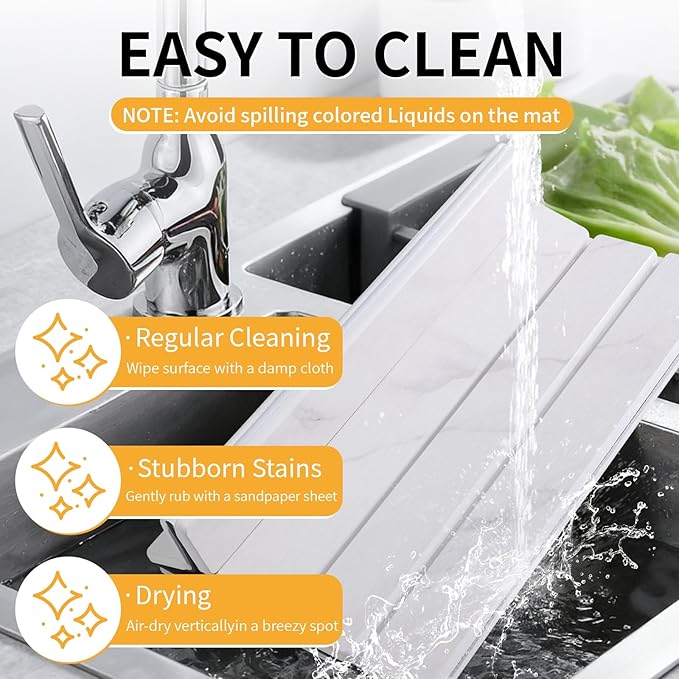 Stone Dish Drying Mat for Kitchen Counter, Non-Slip Quick Absorbent - Image 5