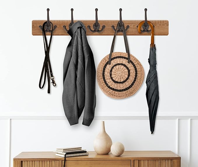 Ambipolar 5-Pack TriLeg Coat Hooks. Wall Mounted, Heavy Duty Decorative Black - Image 7