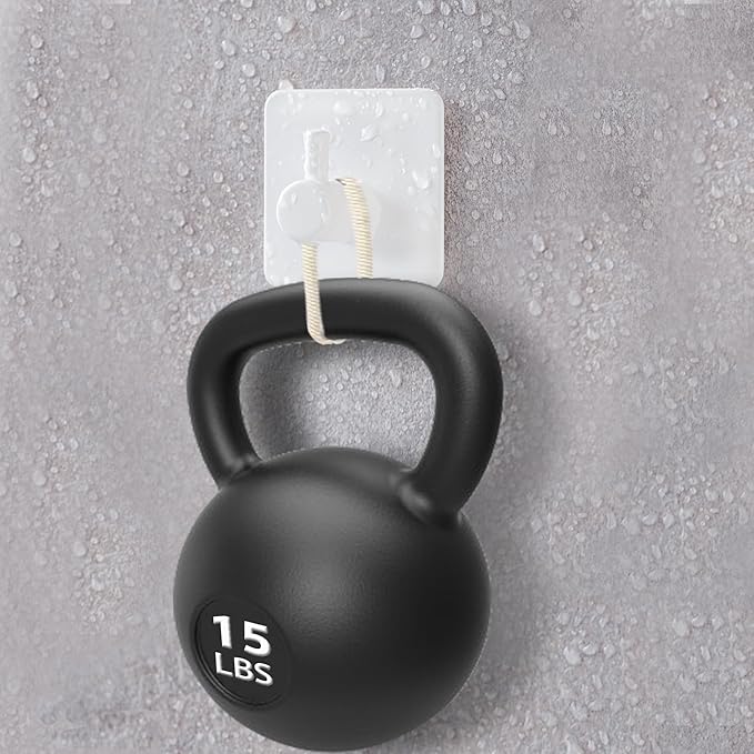 White Adhesive Towel Hooks: 15LB Heavy Duty Wall Hooks Stick on Shower Hooks - Image 3