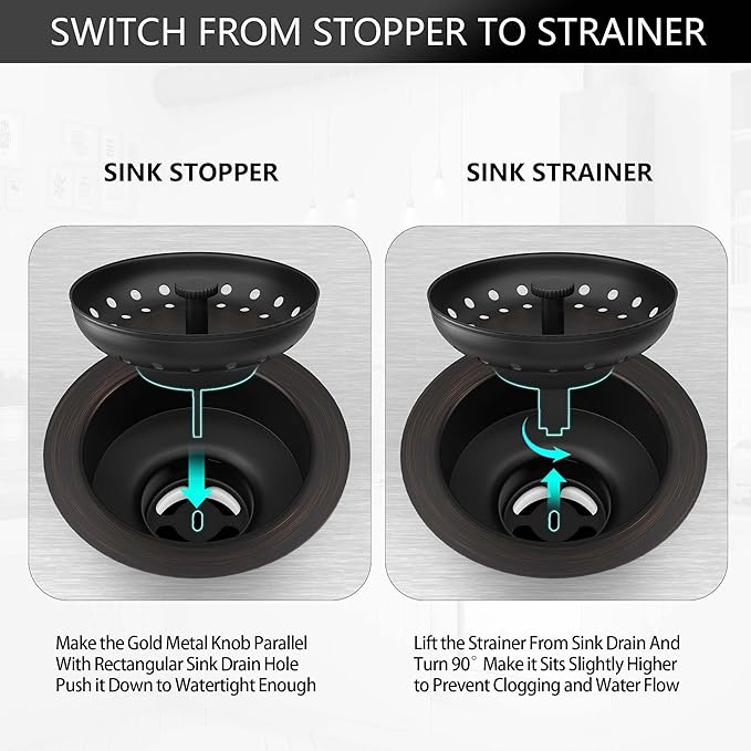 Kitchen Sink Drain Bronze 3-1/2 Inch Stainless Steel Kitchen Drain Strainer - Image 2