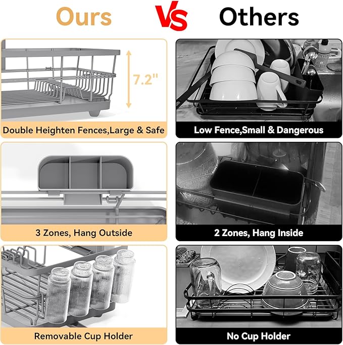 TOOLF Large Dish Drying Rack for Kitchen Counter, Kitchen Dish Racks - Image 6