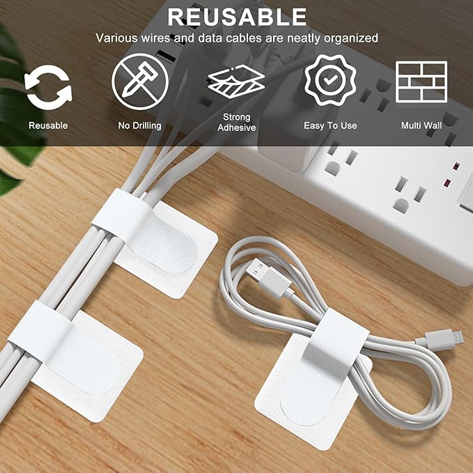 20-Pack Large Reusable Self-Adhesive Cable Ties cable management Adjustable - Image 6