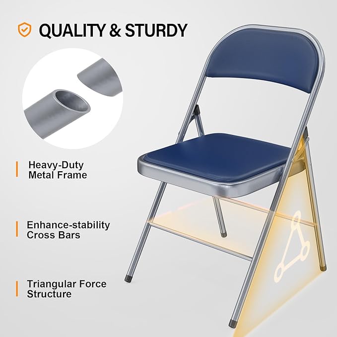 VINGLI 20 Pack Folding Chairs with Padded Seats, Metal Frame with Pu Leather Seat & Back, Capacity 350 lbs, Blue - Image 4