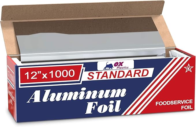 Ox Plastics Standard Premium Aluminum Foil | 12”x1000 Feet Long | Industrial by OxPlastics