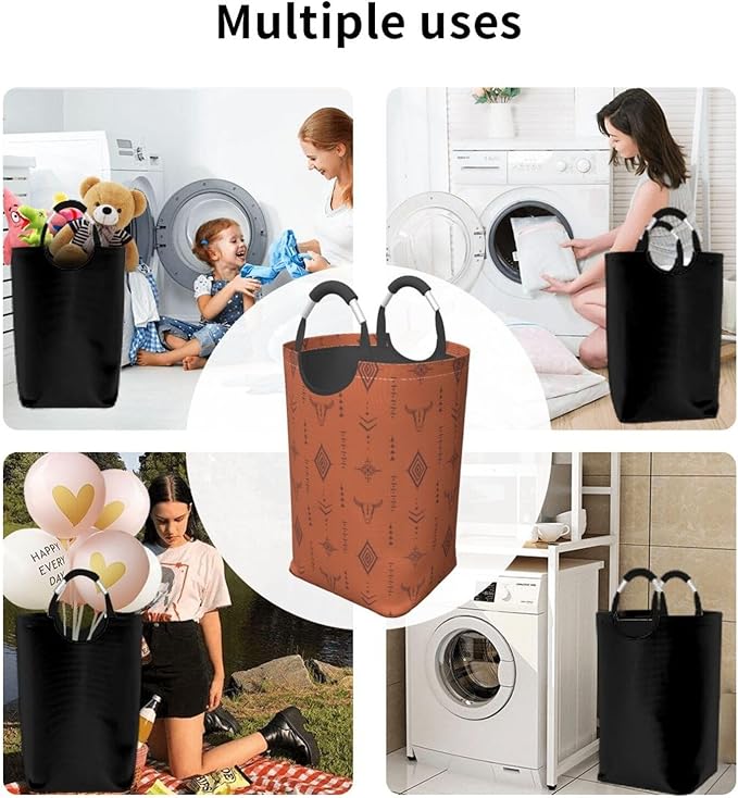 Western Boho Brown Foldable Collapsible Laundry Basket - Image 6