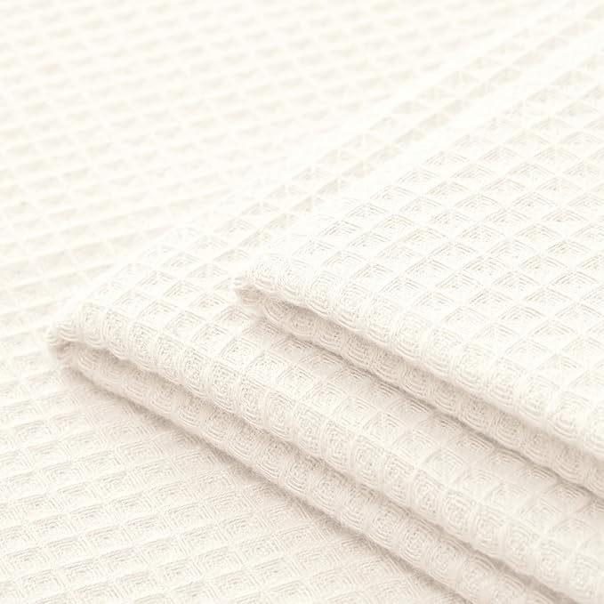 Encasa XO Kitchen Dish Towels Set | Solid Off White | Waffle Weave and Flat - Image 7