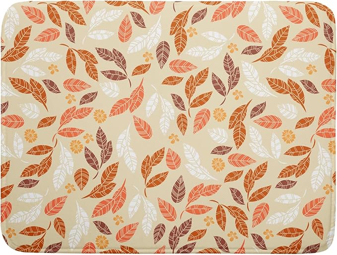 Fall Leaves Dish Drying Mat for Kitchen Counter Autumn Orange White Leaves by Unknown
