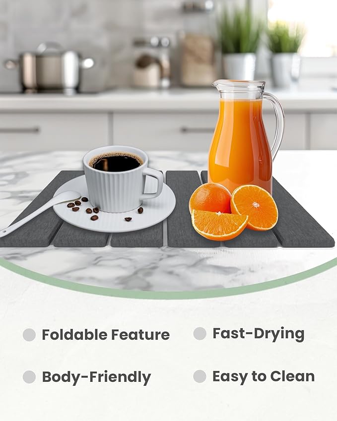 Stone Dish Drying Mats for Kitchen Counter, Fits Any Countertop - Image 3