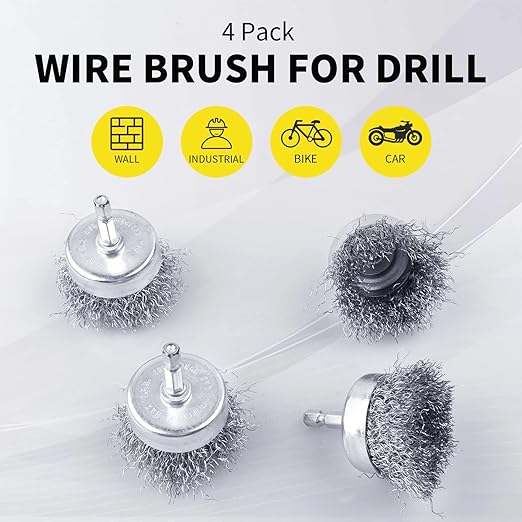 4 Pcs Wire Cup Brush Set for Drill, 1/4 Inch Hex Shank, 0.010 Inch Coarse - Image 7