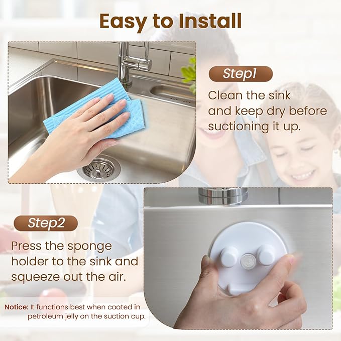 Sponge Holder, Sink Caddy w/Suction Cup Installation, Sponge Organizer - Image 4
