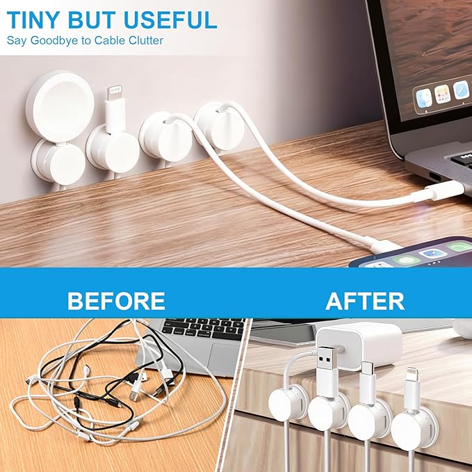 6pcs Magnetic Cable Clips, 360° Swiveling Adhesive Cable Organizer - Image 2