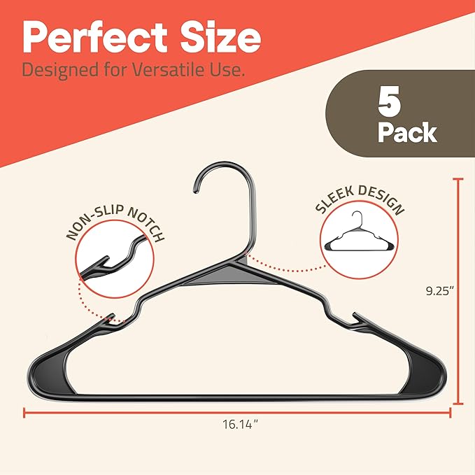 Gray Plastic Hangers 5 Pack– Heavy-Duty Plastic Hangers Slim and Space-Saving - Image 2