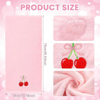 2 Pcs Cherry Hand Towels Light Pink Bathroom Decor 14x29 Inch Embroidered 100% - Image 3