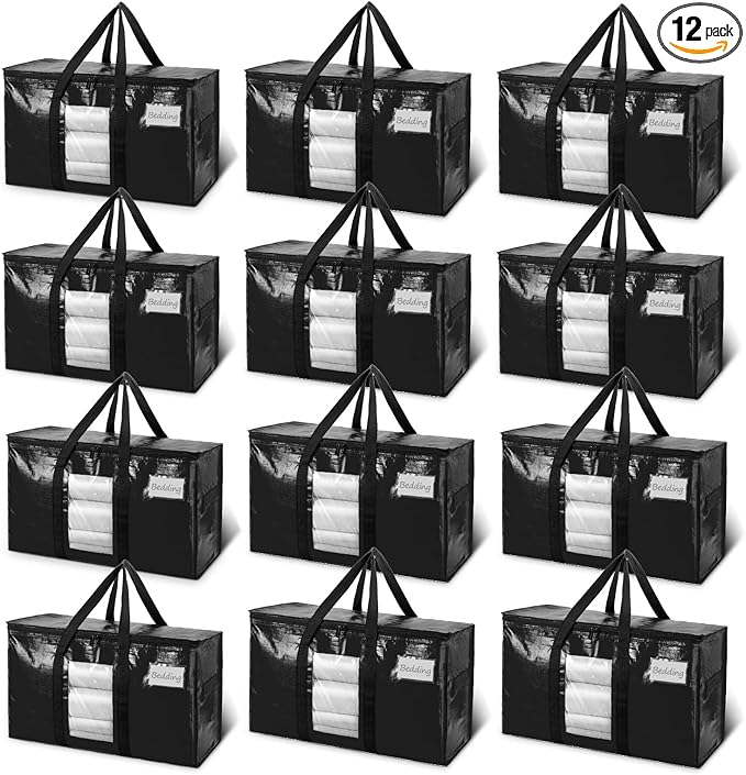 TAILI Extra Large Moving Bags, 12 Pack Black Heavy Duty Totes by TAILI