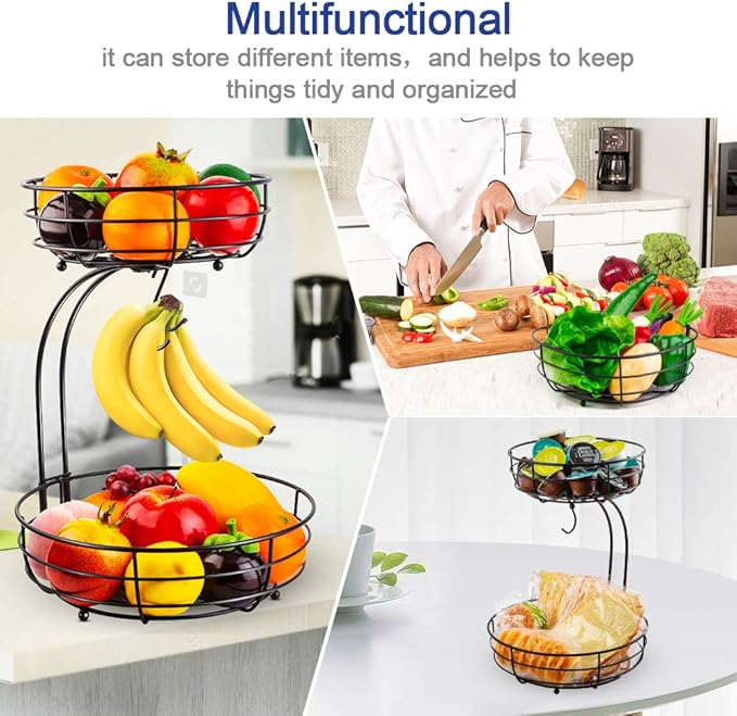 Auledio Iron 2-Tier Countertop Fruit Vegetables Basket Bowl Storage - Image 7