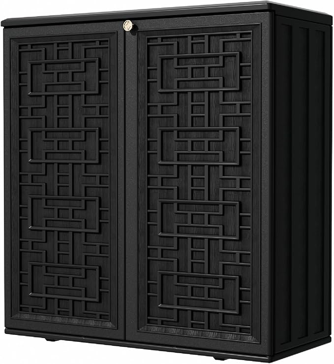Outdoor Storage Cabinet Waterproof with Shelf,Resin Storage Sheds Outdoor Cabinets for tub Towels/Chemicals/Grill Items/Patio/Garden/Backyard, Size 34.3''L*15''W*36.2''H（Black） by Mrosaa