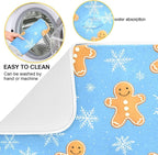 Snowflake Gingerbread Cookie Man Blue Dish Drying Mat - Image 2