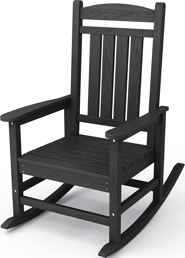 KINGYES Outdoor Rocking Chairs, HDPE All-Weather Patio Rocking Chairs High Back Porch Rocker for Adult, Black by KINGYES