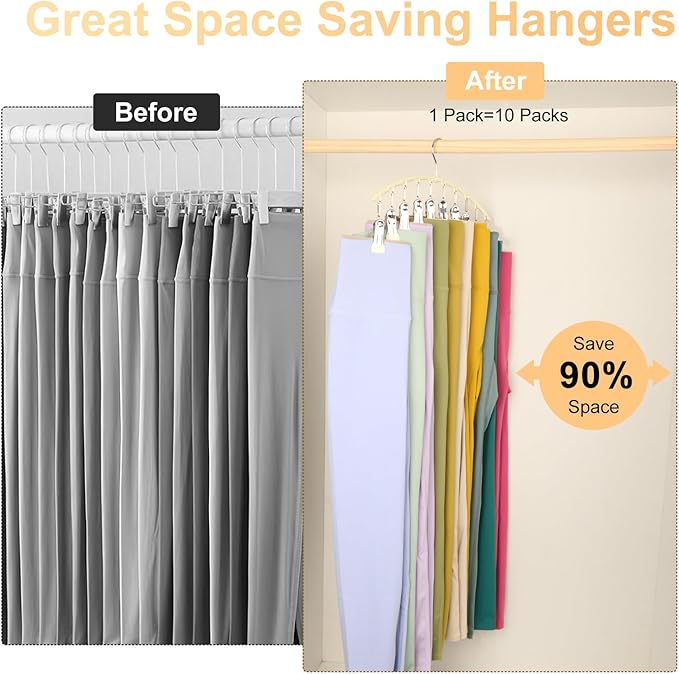 Legging Organizer for Closet, Metal Yoga Pants Hangers 4 Pack w/10 Clips Holds - Image 4